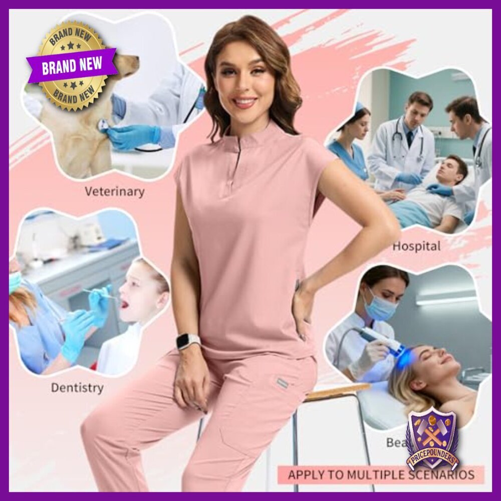 Women's Medical Scrub Set, Stretch Polyester, Stand-Up Collar, Size XXL - Picture 7 of 7